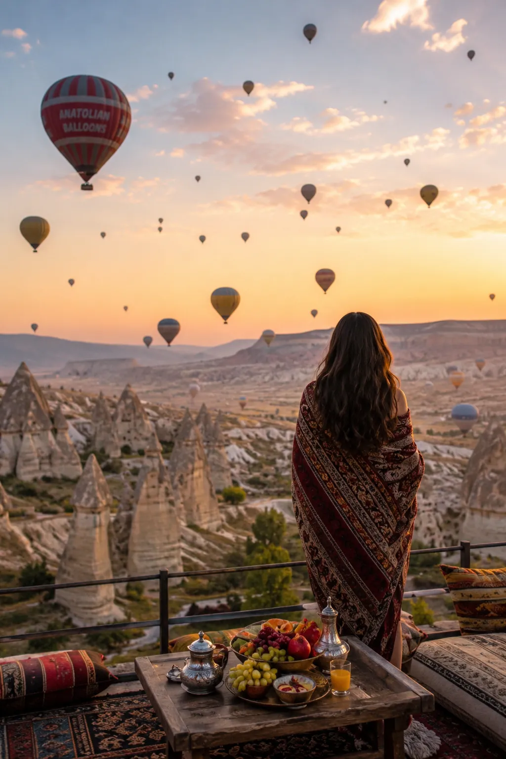 Cappadocia Türkiye budget-friendly luxury travel view with hot air balloons