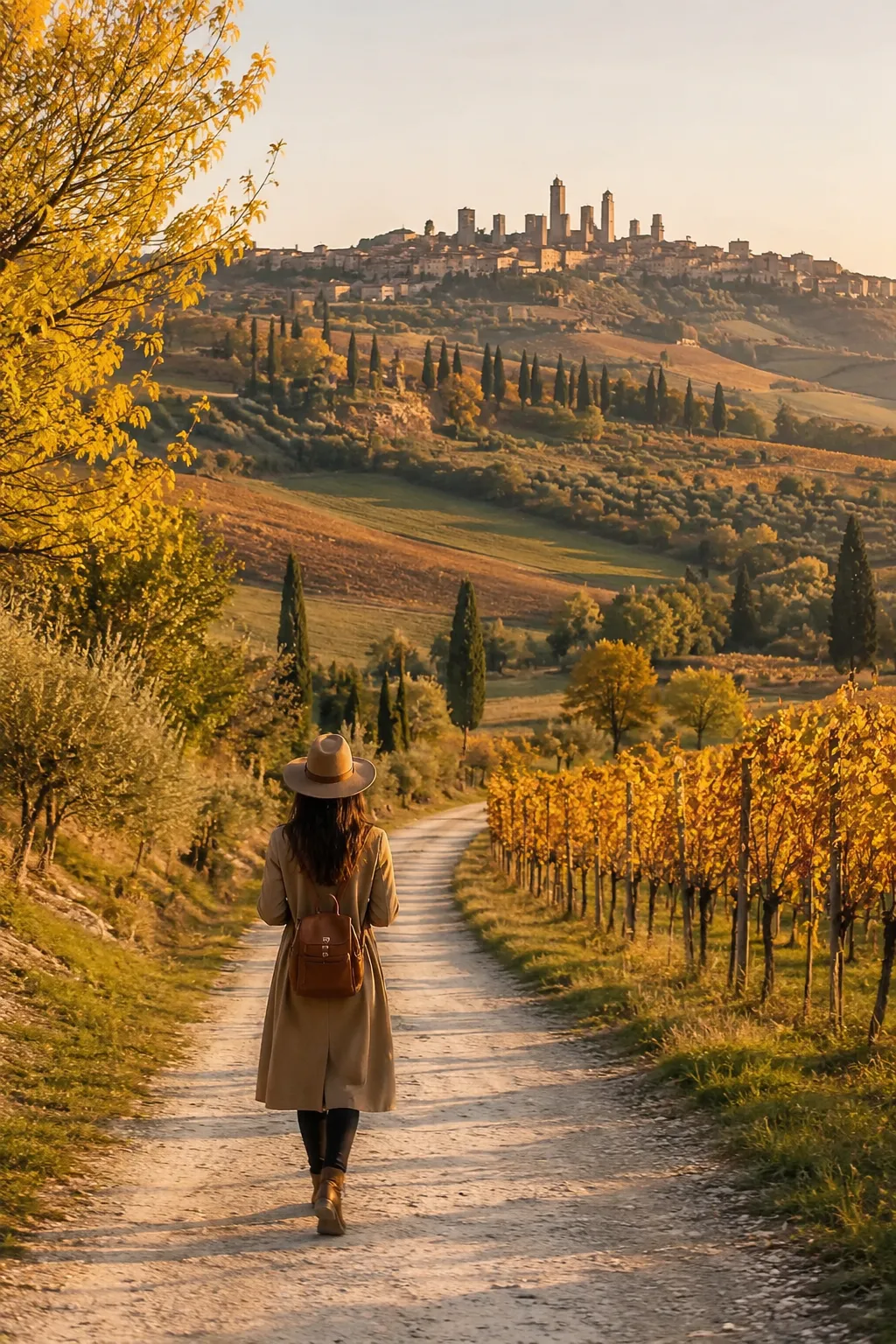 Tuscany Italy fall travel destination with vineyards and hill towns