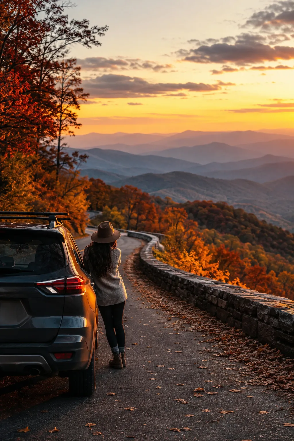 Blue Ridge Parkway fall road trip with mountain foliage
