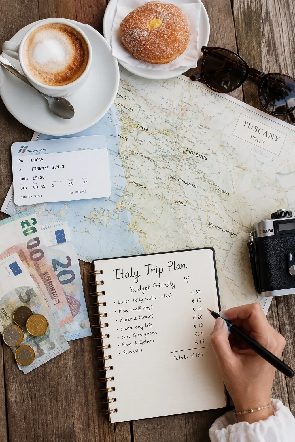 Budget planning for a slow travel Italy itinerary in Lucca Tuscany.