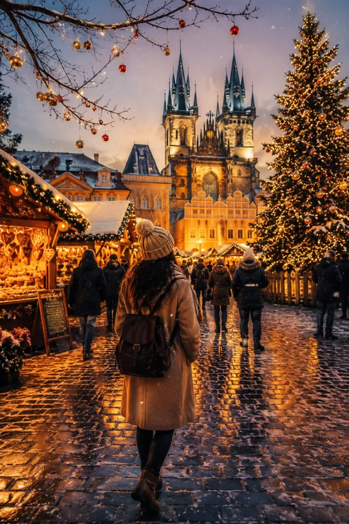 Best European Christmas markets to visit in 2026 with festive lights and wooden market stalls.