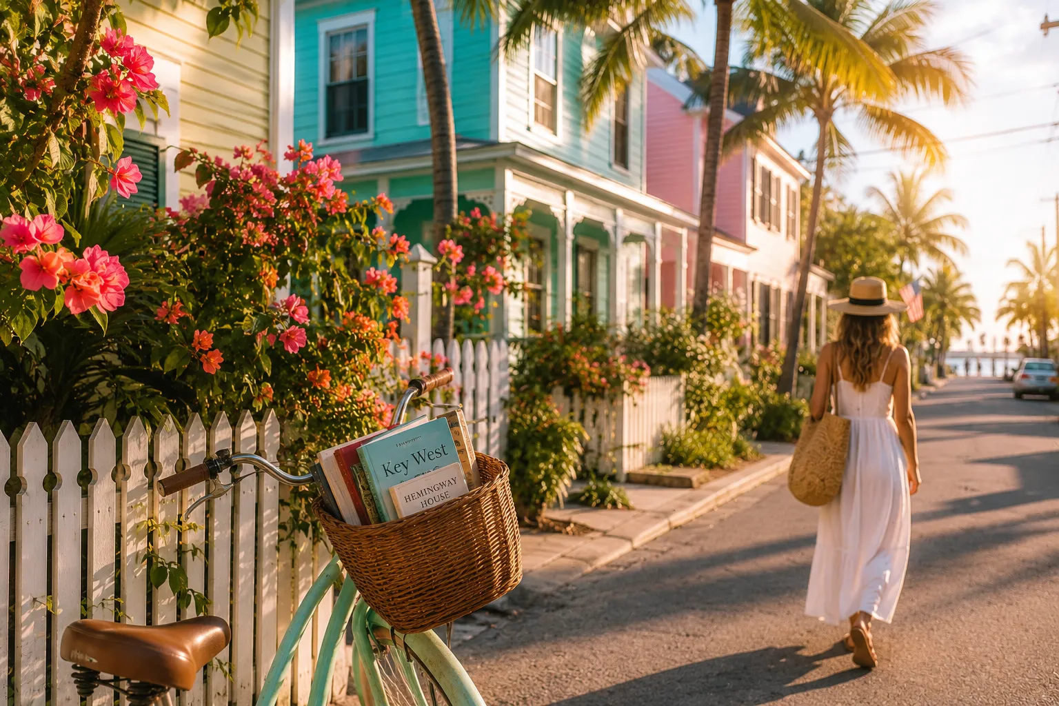 Key West beach vacation for book lovers with pastel streets and books
