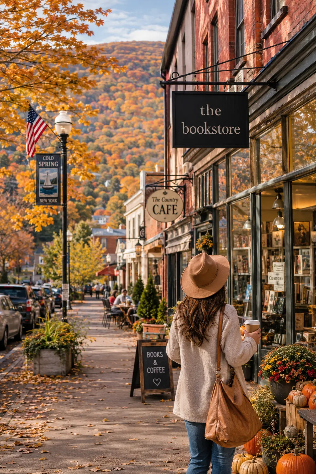 Hudson Valley fall town with autumn foliage and cozy cafes