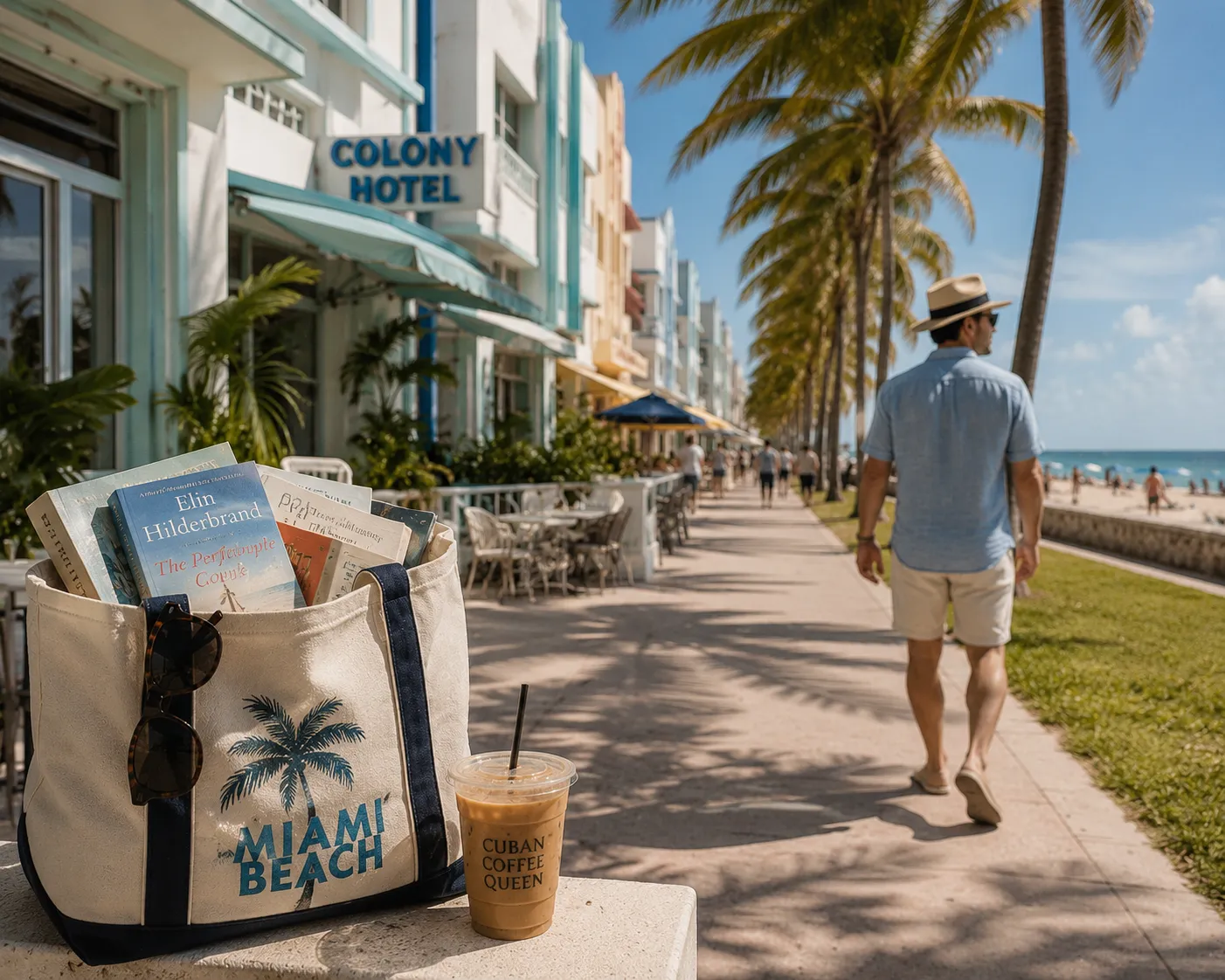 Miami Beach vacation for book lovers with books, palm trees, and Art Deco views.