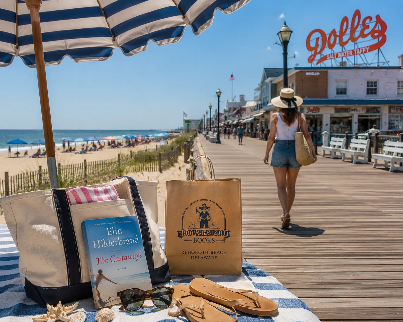 Rehoboth Beach weekend for book lovers with beach tote and paperback.