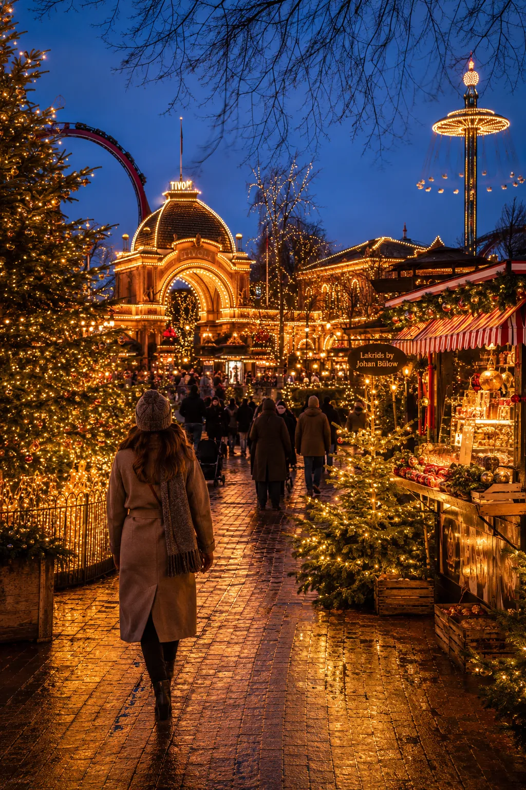 Colmar Christmas market in Alsace with decorated half-timbered houses and lights.