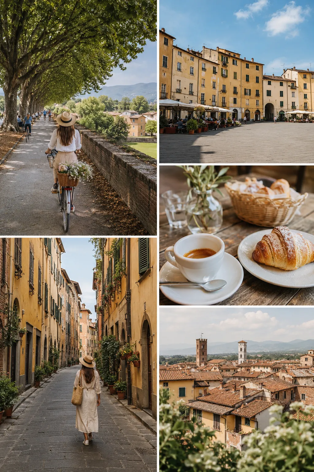 Pinterest photo ideas for a slow travel Italy itinerary in Lucca Tuscany.
