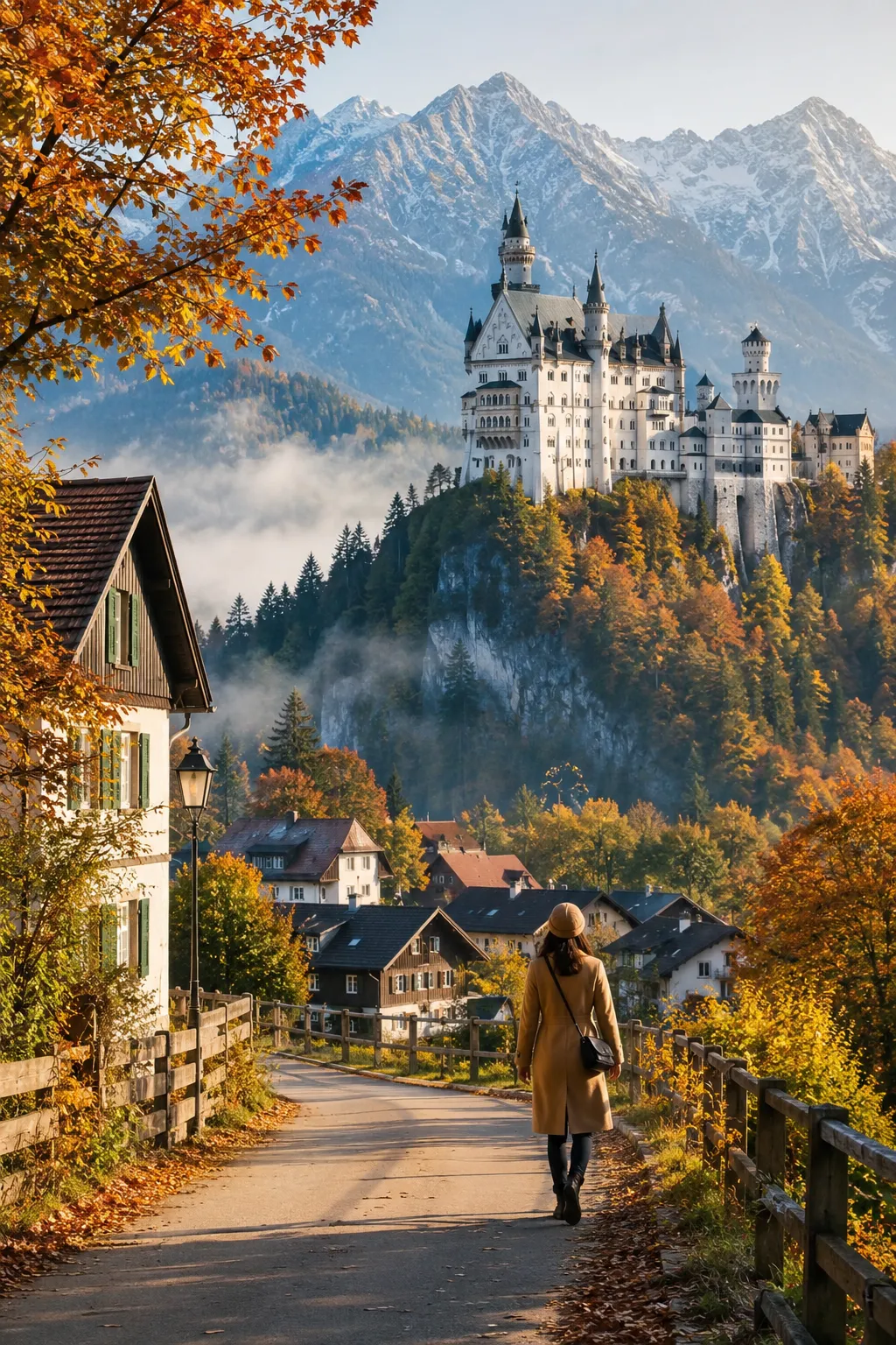 Bavaria Germany fall travel destination with castle and autumn forest